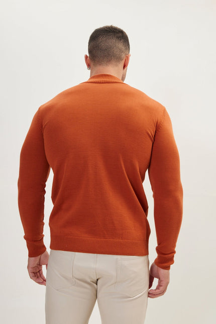 Men's Ribbed Quarter-Zip Sweater - Tile | Ron Tomson
