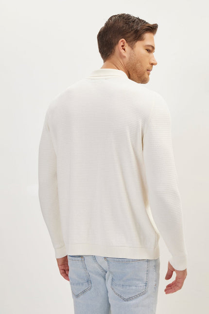 Men's Cotton Ribbed Quarter-Zip Sweater - Ecru | Ron Tomson