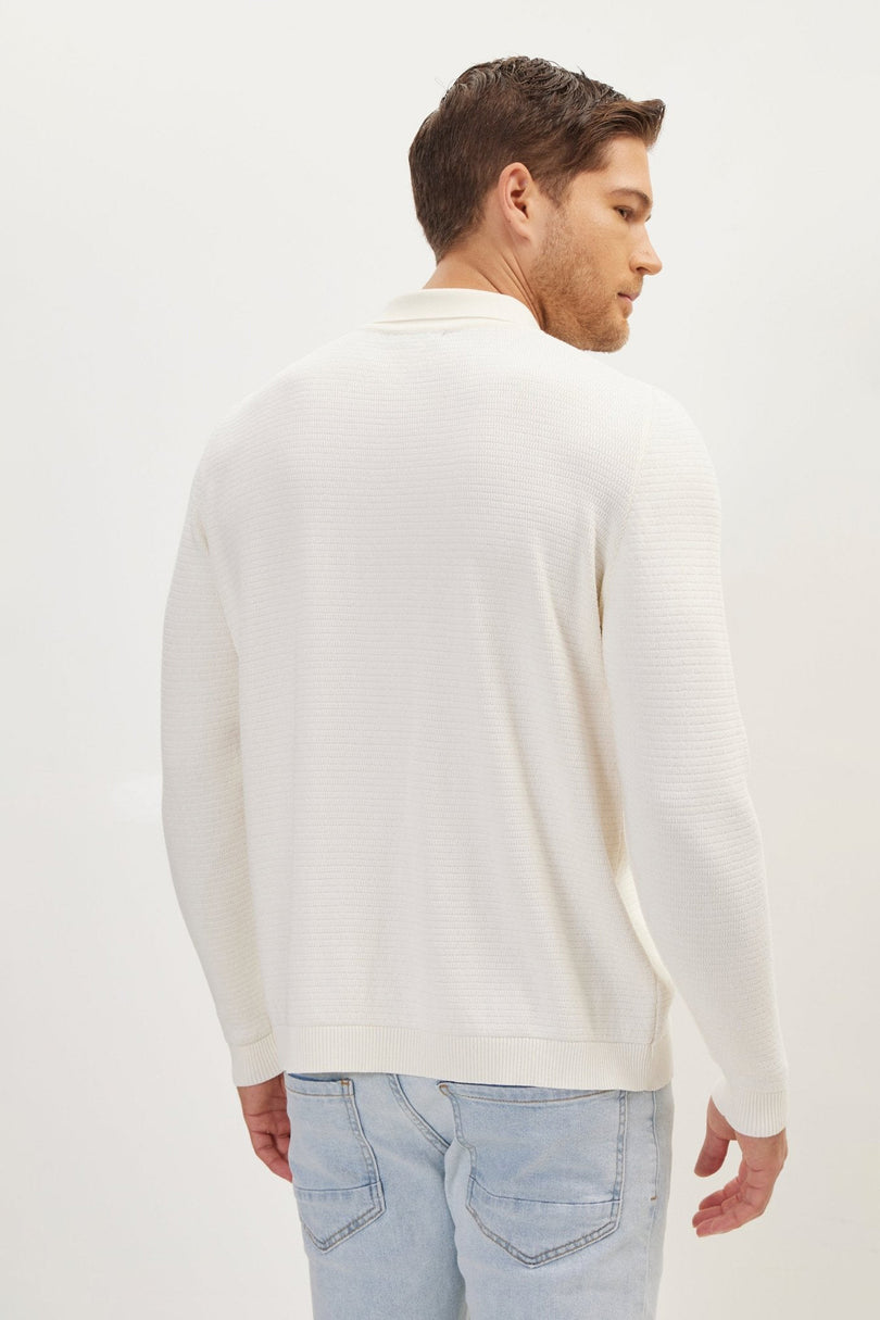 Men's Cotton Ribbed Quarter-Zip Sweater - Ecru | Ron Tomson