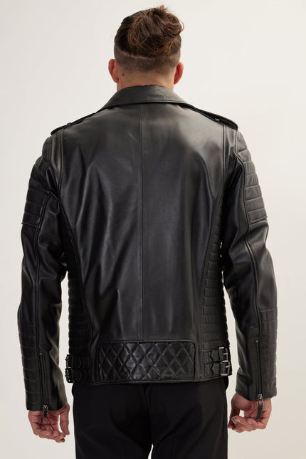 Men's Falcon Quilted Leather Moto Jacket - Black | Ron Tomson