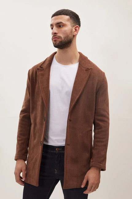 Men's Notch Lapel Corduroy Chore Coat - Brown | Ron Tomson