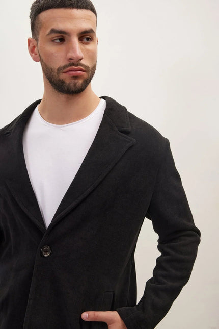 Men's Relaxed Corduroy Chore Coat - Black | Ron Tomson