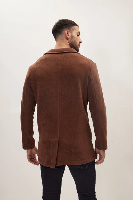 Men's Notch Lapel Corduroy Chore Coat - Brown | Ron Tomson