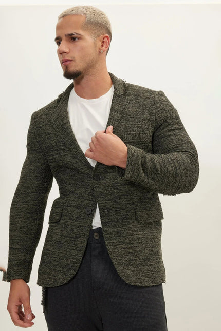 Men's Shawl Collar Cardigan - Khaki Black | Ron Tomson