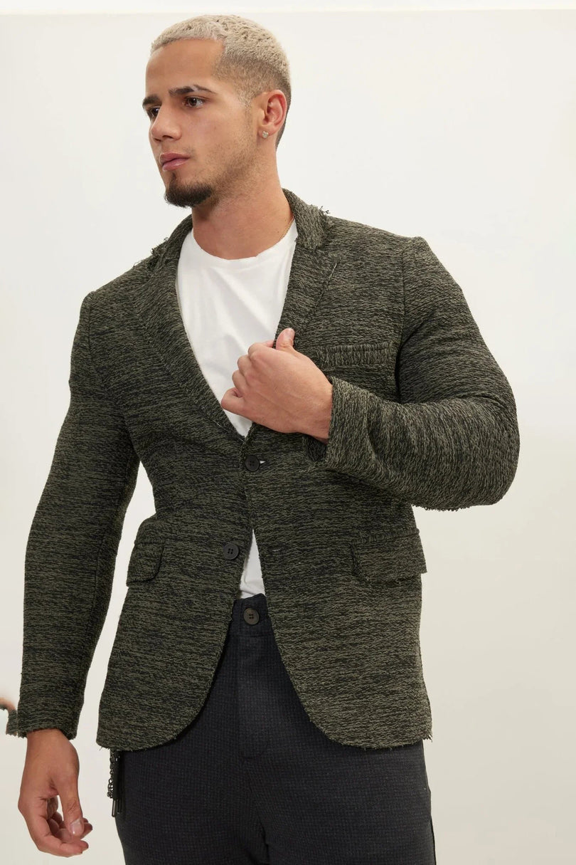 Men's Shawl Collar Cardigan - Khaki Black | Ron Tomson
