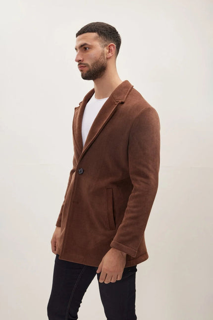 Men's Notch Lapel Corduroy Chore Coat - Brown | Ron Tomson