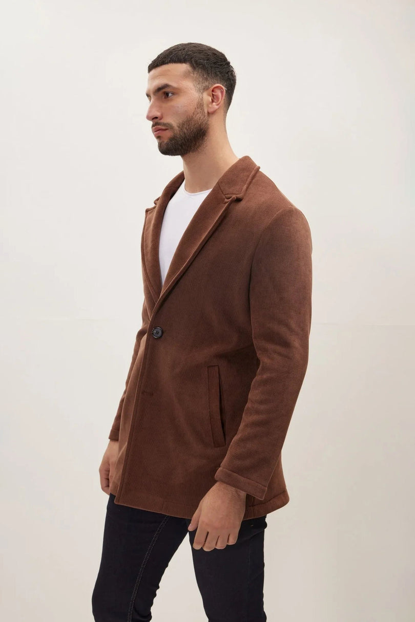 Men's Notch Lapel Corduroy Chore Coat - Brown | Ron Tomson