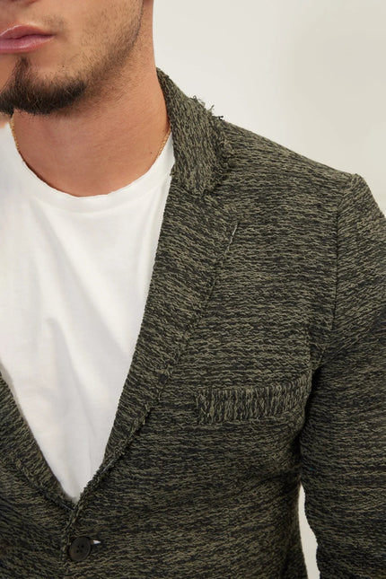Men's Shawl Collar Cardigan - Khaki Black | Ron Tomson