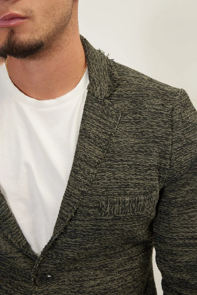Men's Shawl Collar Cardigan - Khaki Black | Ron Tomson
