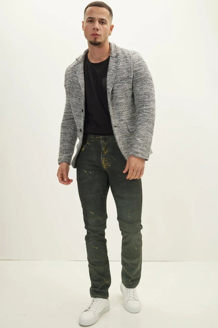 Men's Shawl Collar Cardigan - White Black | Ron Tomson