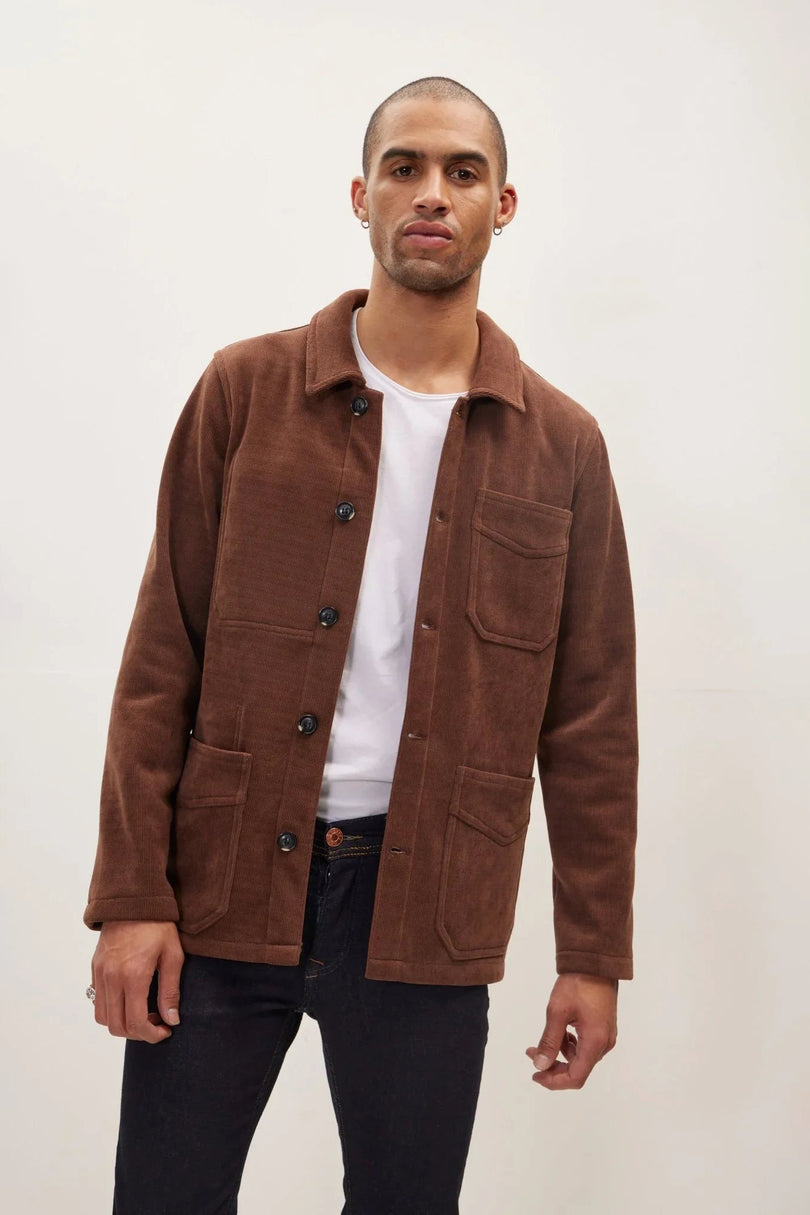 Men's Relaxed Corduroy Chore Coat - Brown | Ron Tomson