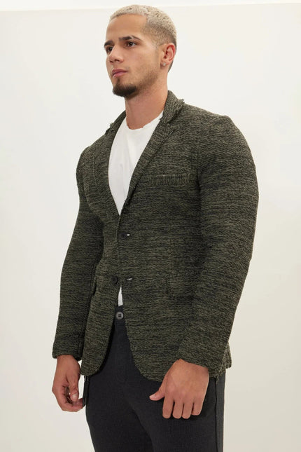 Men's Shawl Collar Cardigan - Khaki Black | Ron Tomson