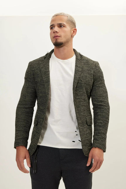 Men's Shawl Collar Cardigan - Khaki Black | Ron Tomson