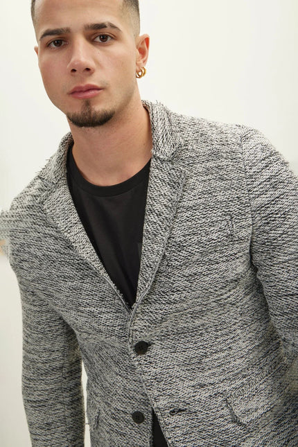 Men's Shawl Collar Cardigan - White Black | Ron Tomson