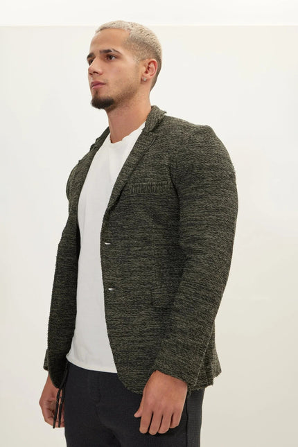 Men's Shawl Collar Cardigan - Khaki Black | Ron Tomson