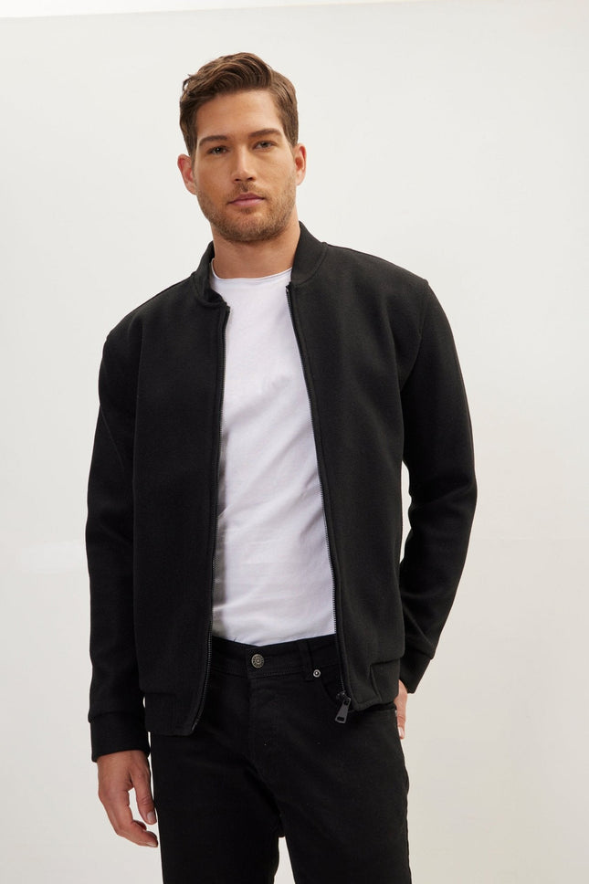 Men's Relaxed Unlined Varsity Jacket - Black | Ron Tomson