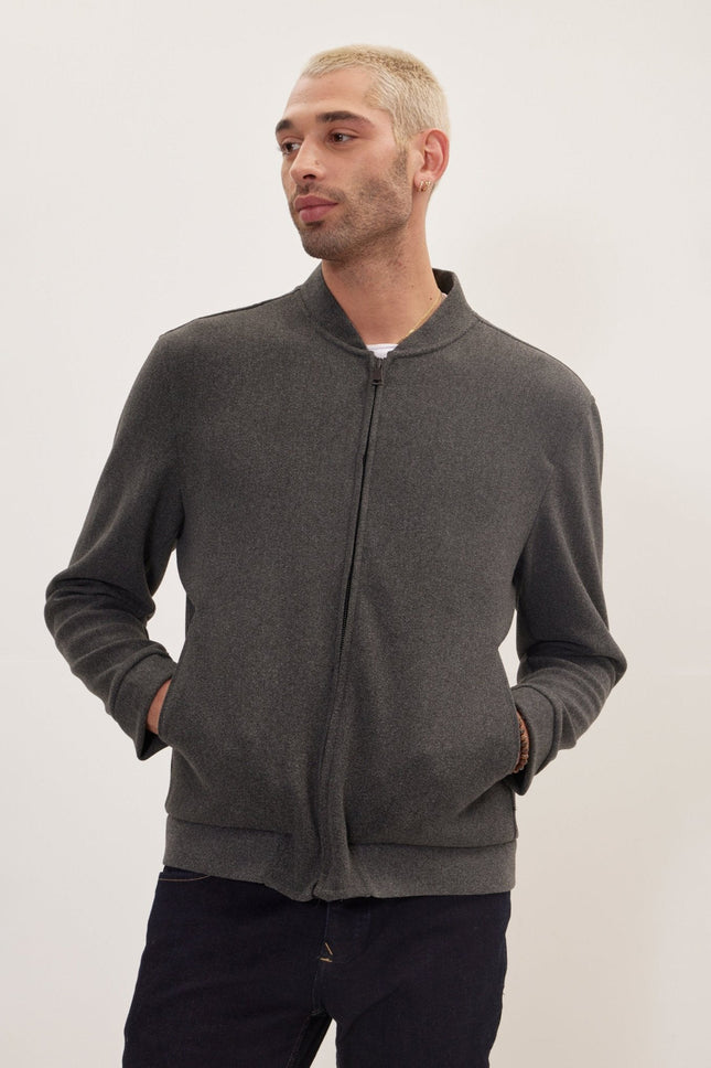 Men's Relaxed Unlined Varsity Zipper Jacket - Anthracite | Ron Tomson