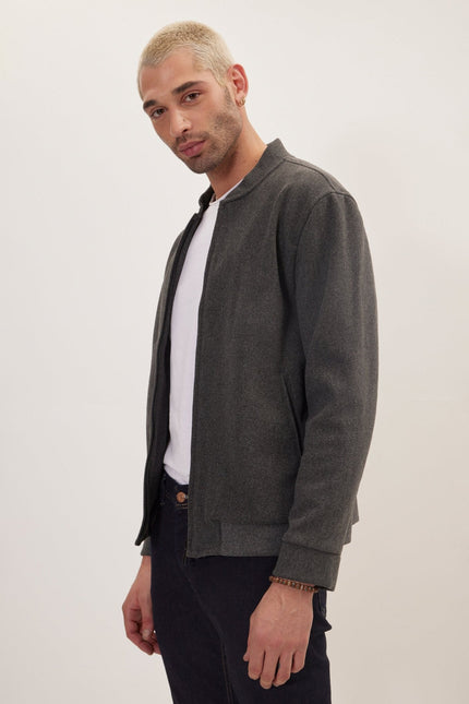 Men's Relaxed Unlined Varsity Zipper Jacket - Anthracite | Ron Tomson