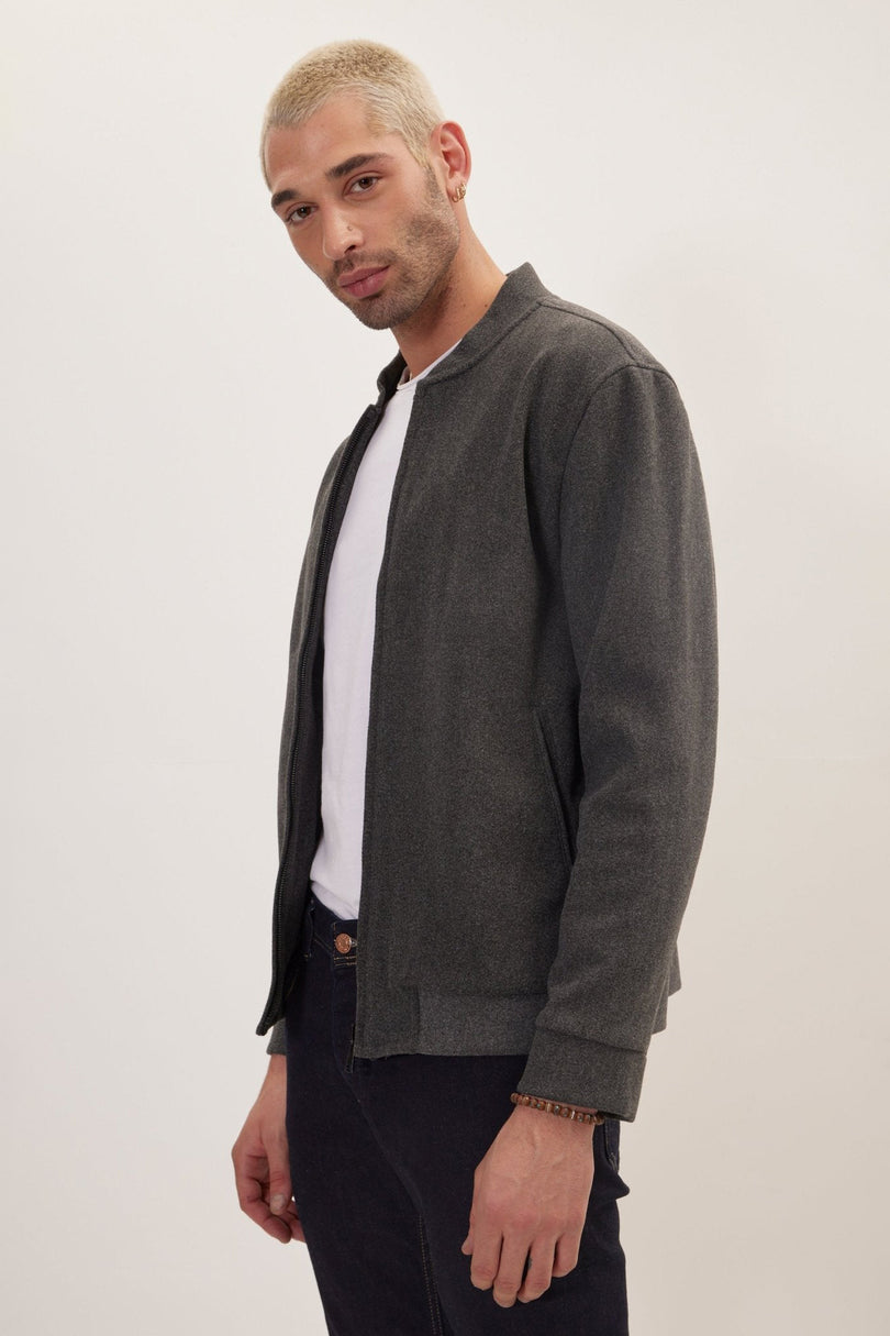 Men's Relaxed Unlined Varsity Zipper Jacket - Anthracite | Ron Tomson