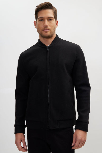 Men's Relaxed Unlined Varsity Jacket - Black | Ron Tomson