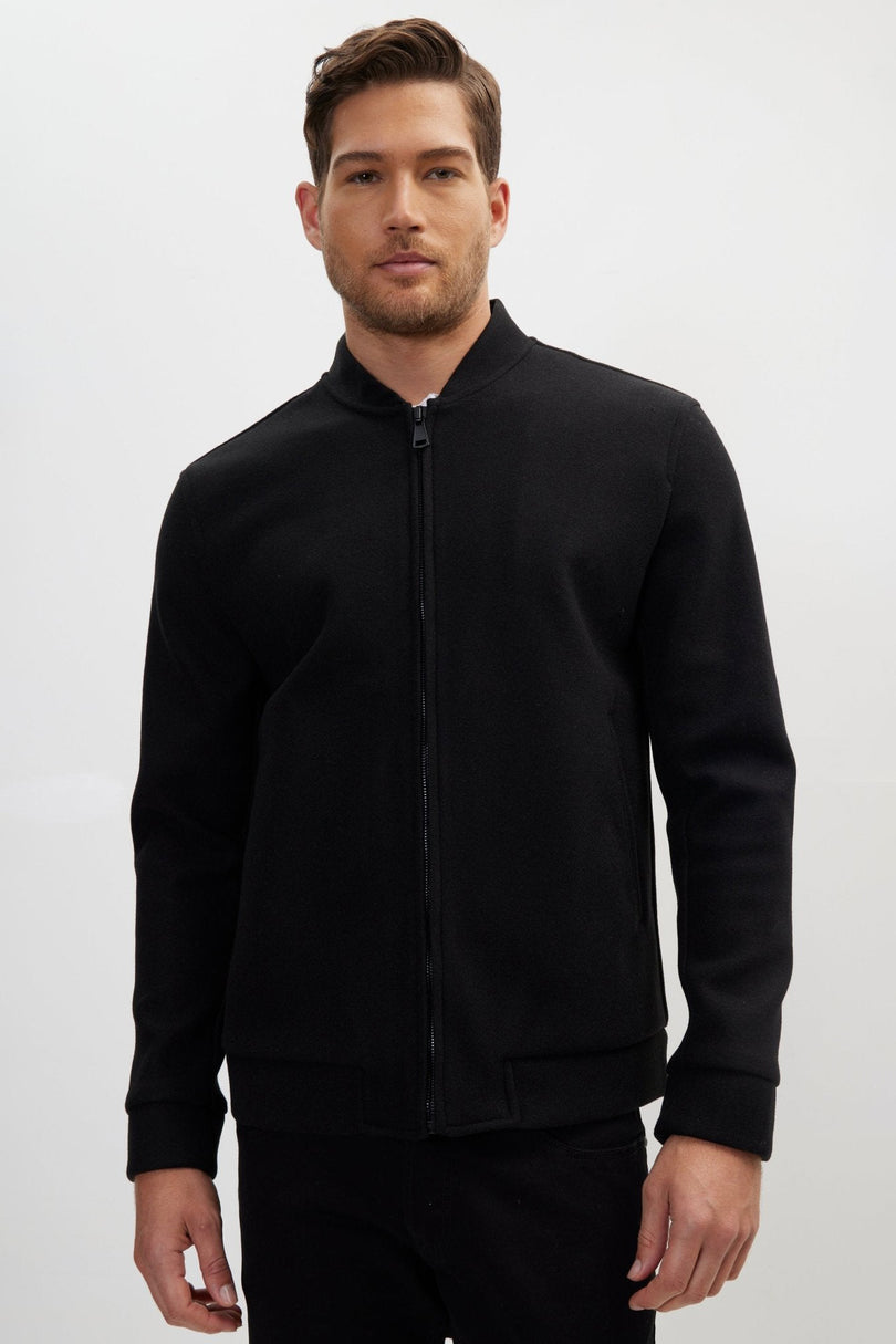 Men's Relaxed Unlined Varsity Jacket - Black | Ron Tomson