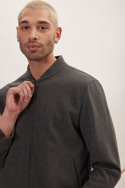 Men's Relaxed Unlined Varsity Zipper Jacket - Anthracite | Ron Tomson