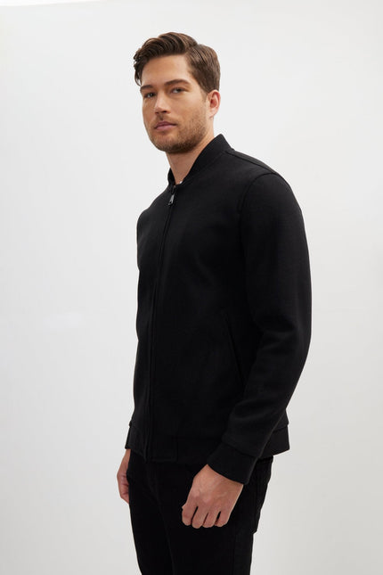 Men's Relaxed Unlined Varsity Jacket - Black | Ron Tomson