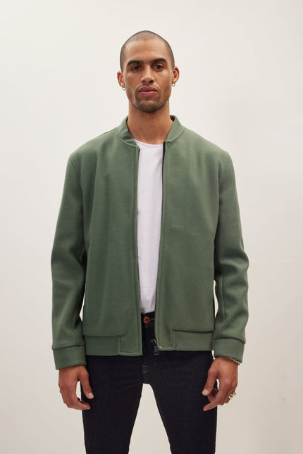 Men's Relaxed Unlined Varsity Zipper Jacket - Teal Green | Ron Tomson