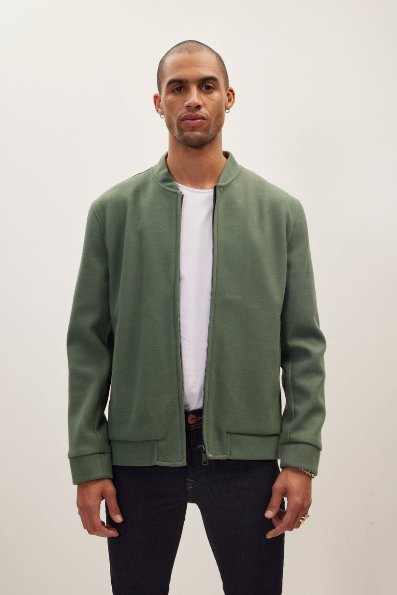 Men's Relaxed Unlined Varsity Zipper Jacket - Teal Green | Ron Tomson