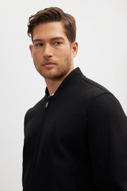 Men's Relaxed Unlined Varsity Jacket - Black | Ron Tomson