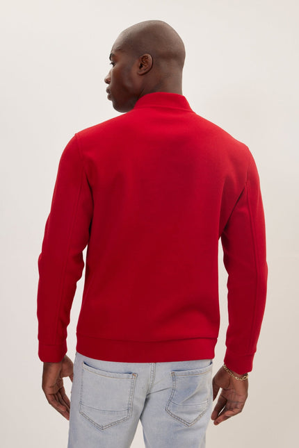 Men's Relaxed Unlined Varsity Zipper Jacket- Red | Ron Tomson