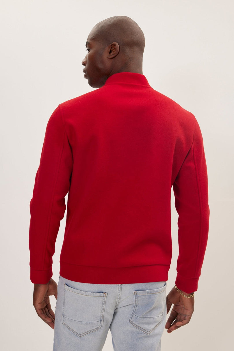 Men's Relaxed Unlined Varsity Zipper Jacket- Red | Ron Tomson