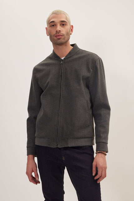 Men's Relaxed Unlined Varsity Zipper Jacket - Anthracite | Ron Tomson