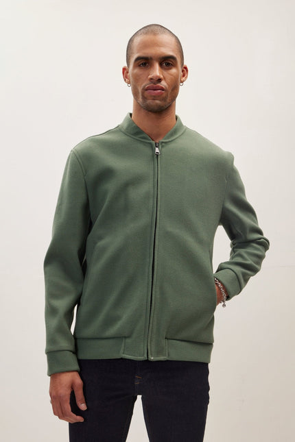 Men's Relaxed Unlined Varsity Zipper Jacket - Teal Green | Ron Tomson