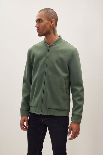 Men's Relaxed Unlined Varsity Zipper Jacket - Teal Green | Ron Tomson
