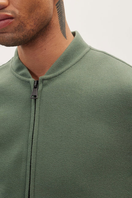 Men's Relaxed Unlined Varsity Zipper Jacket - Teal Green | Ron Tomson
