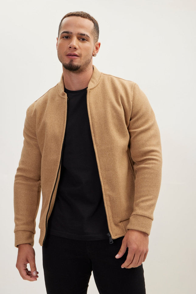 Men's Relaxed Unlined Varsity Jacket - Camel | Ron Tomson