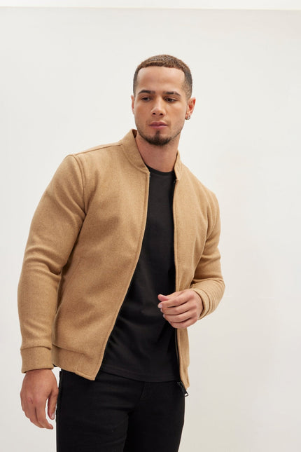 Men's Relaxed Unlined Varsity Jacket - Camel | Ron Tomson