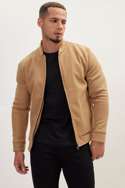 Men's Relaxed Unlined Varsity Jacket - Camel | Ron Tomson