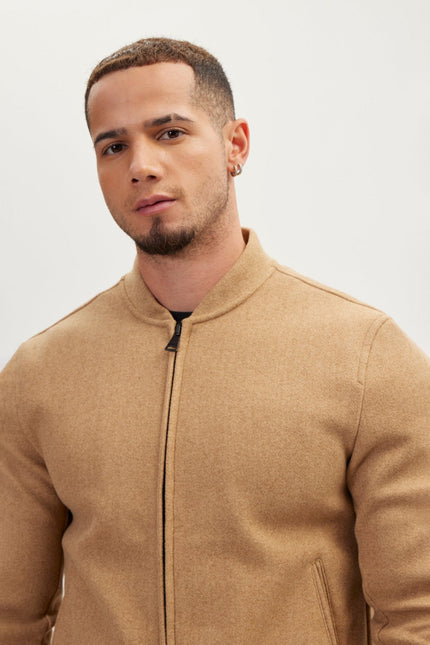 Men's Relaxed Unlined Varsity Jacket - Camel | Ron Tomson