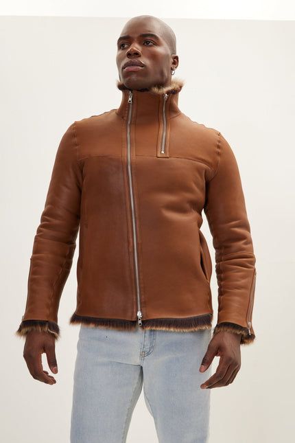 Men's Reversible Toscana Shearling Leather Jacket - Coffee | Ron Tomson
