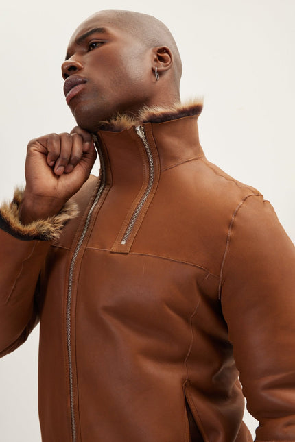Men's Reversible Toscana Shearling Leather Jacket - Coffee | Ron Tomson