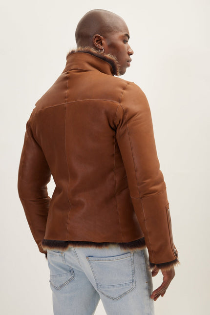 Men's Reversible Toscana Shearling Leather Jacket - Coffee | Ron Tomson