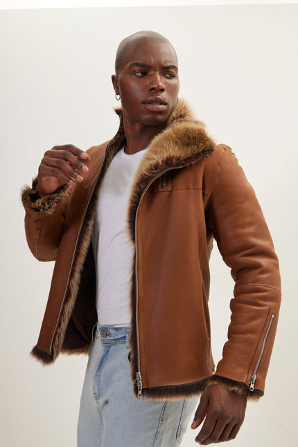 Men's Reversible Toscana Shearling Leather Jacket - Coffee | Ron Tomson