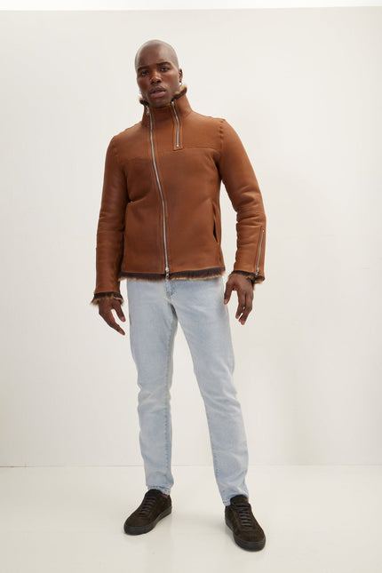 Men's Reversible Toscana Shearling Leather Jacket - Coffee | Ron Tomson
