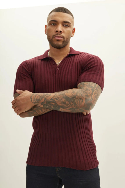 Men's Ribbed Polo Shirt - Burgundy | Ron Tomson