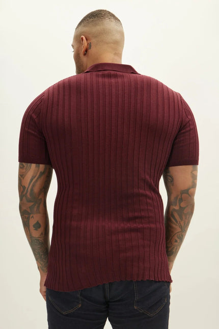 Men's Ribbed Polo Shirt - Burgundy | Ron Tomson