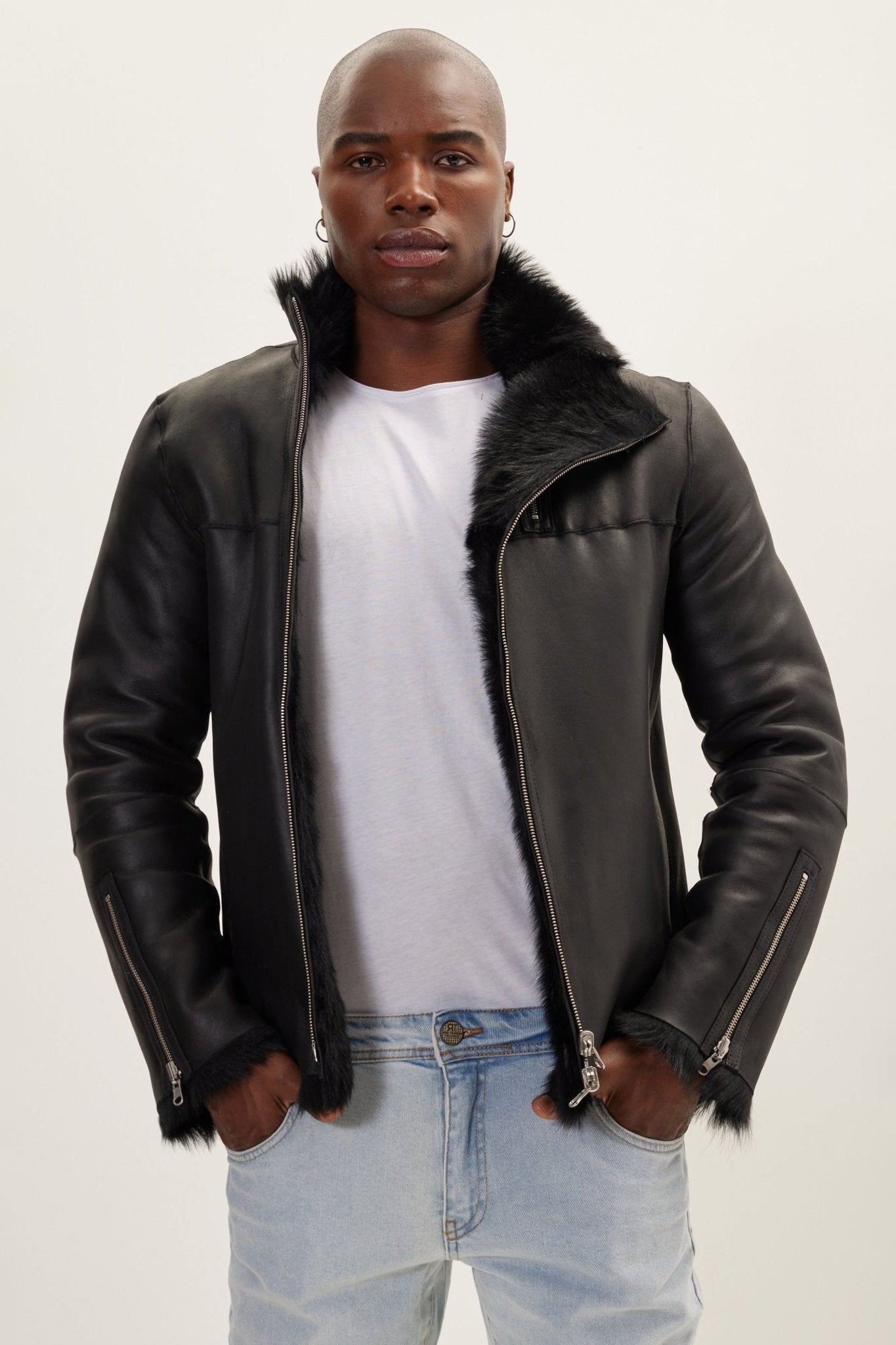 Men's Reversible Toscana Shearling Jacket - Black | Ron Tomson