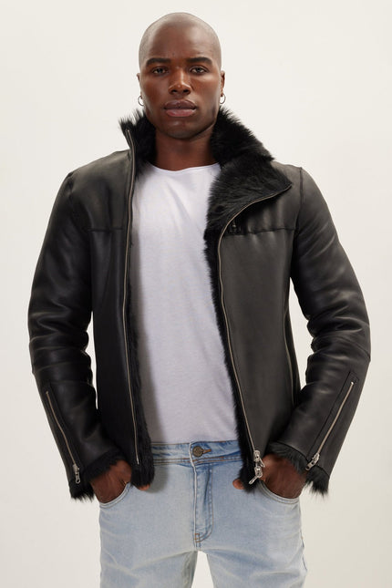 Men's Reversible Toscana Shearling Jacket - Black | Ron Tomson