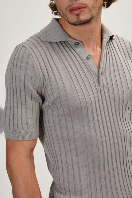 Men's Ribbed Polo Shirt - Grey | Ron Tomson